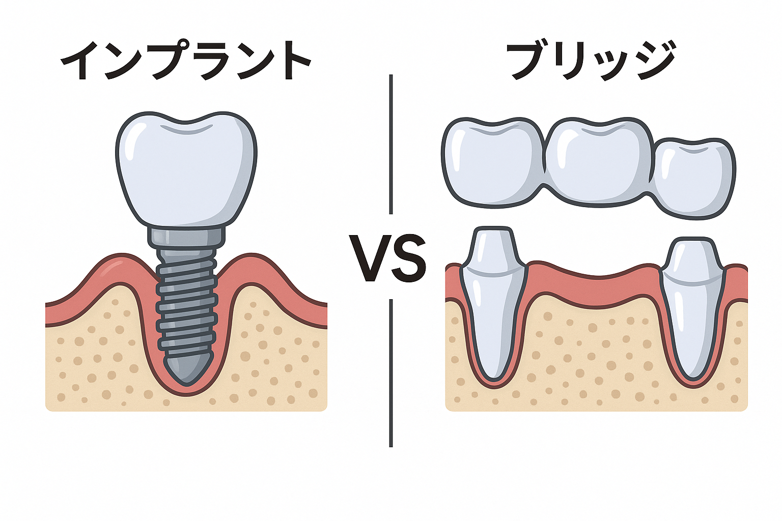 インプラントかブリッジかどっちがいい？徹底比較とおすすめの人を解説